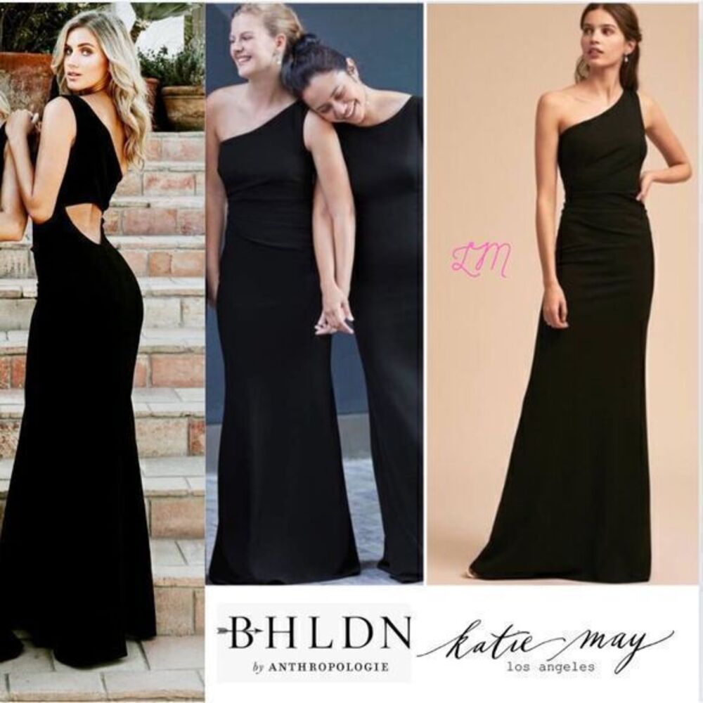 Katie May x‎ BHLDN Gwyneth One Shoulder Column Formal Maxi Gown Black Size 8
